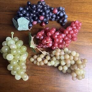 Artificial Decorative Rubber Grapes, Set Of 4 Assorted Green And Purple Clusters